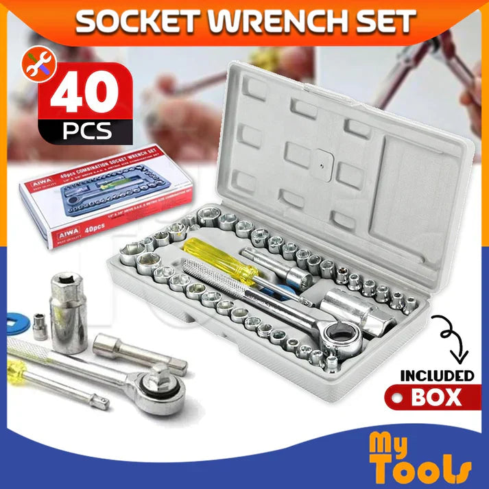 40-Piece Multi-function Socket Wrench Ratchet Tool Kit