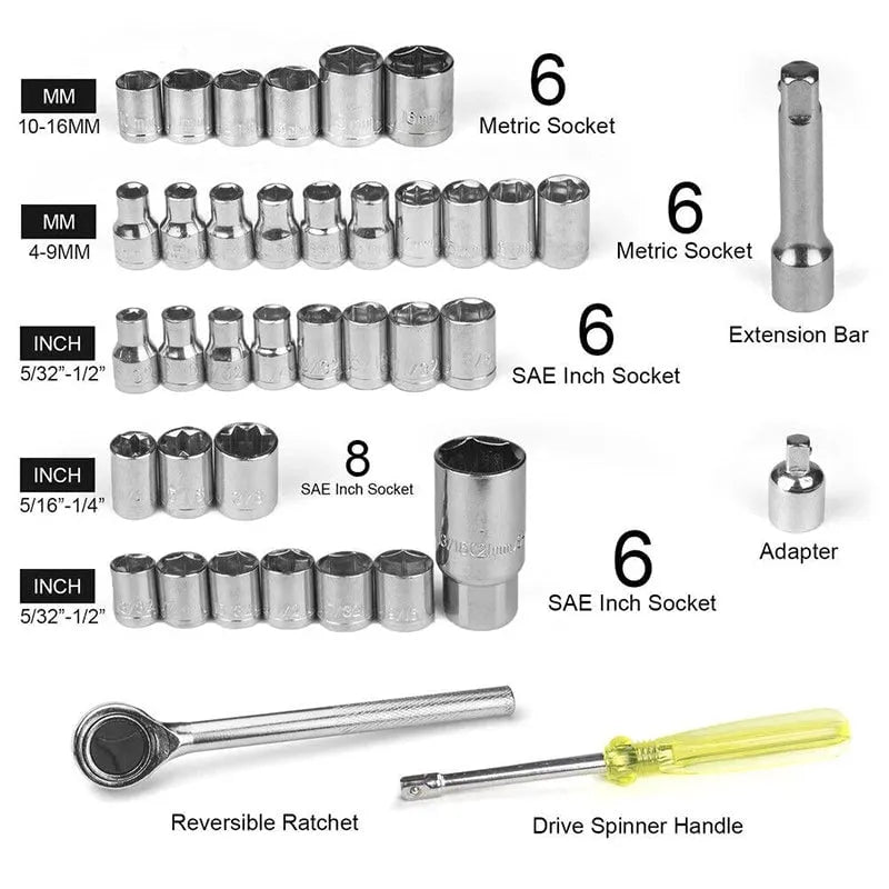 40-Piece Multi-function Socket Wrench Ratchet Tool Kit